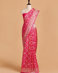 Strawberry Pink Jaal Saree in Silk