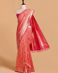 Coral Pink Brocade Saree in Silk