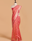 Coral Pink Brocade Saree in Silk