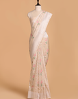 Off White Meenakari Butta Saree in Silk