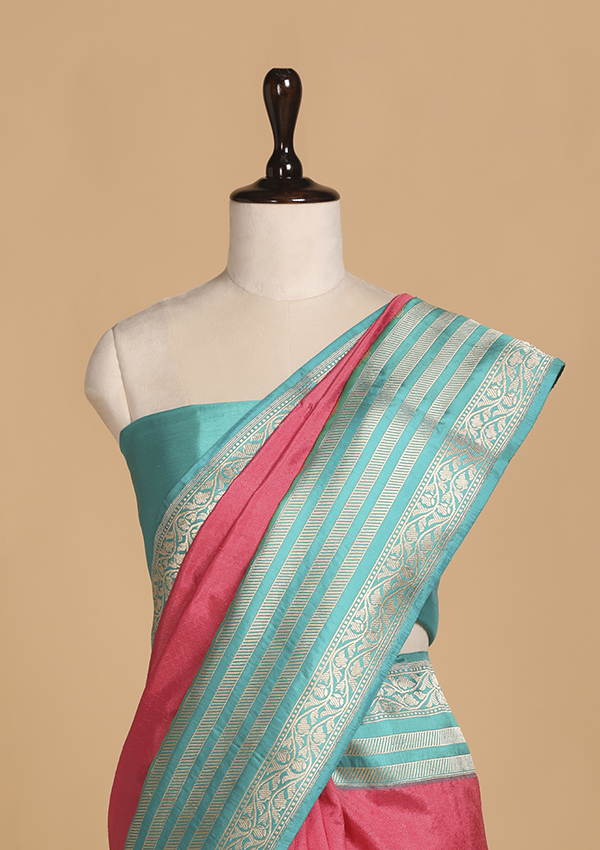 Strawberry Plain Saree in Silk Ratanshi Kheraj Sarees Pvt. Ltd.