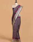 Wine Brocade Saree in Silk