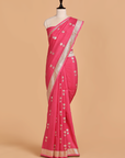 Strawberry Pink Butta Saree in Muslin Silk
