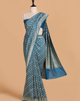 Cobalt Blue Jaal Saree in Muslin Silk
