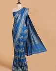 Cobalt Blue Leheriya Saree in Georgette Tussar