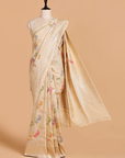 Off White Lehariya Saree in Georgette Tussar