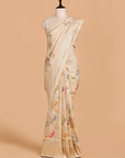 Off White Lehariya Saree in Georgette Tussar