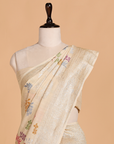 Off White Lehariya Saree in Georgette Tussar