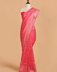 Strawberry Pink Jaal Saree in Georgette Tussar