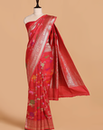 Tomato Red Lehariya Saree in Georgette Tussar