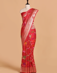 Tomato Red Lehariya Saree in Georgette Tussar