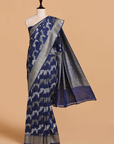 Navy Blue Lehariya Saree in Georgette Tussar