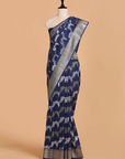 Navy Blue Lehariya Saree in Georgette Tussar