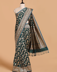 Bottle Green Jaal Saree in Silk