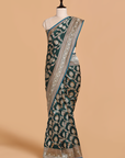 Bottle Green Jaal Saree in Silk