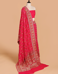Coral Pink Butti Bandhani Saree in Georgette