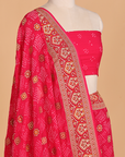 Coral Pink Butti Bandhani Saree in Georgette