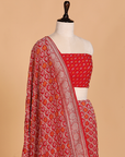 Red Jaal Bandhani Saree in Georgette