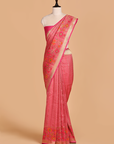 Strawberry Pink Brocade Saree in Georgette Tussar
