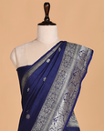Navy Blue Butti Saree in Georgette Tussar