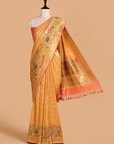 Mustard Yellow Jaal Saree in Georgette Tussar