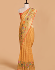 Mustard Yellow Jaal Saree in Georgette Tussar