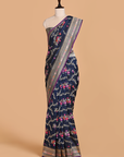 Navy Blue Jaal Saree in Silk