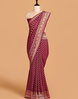 Burgundy Butti Saree In Georgette