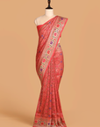 Peach Patola Saree In Georgette Tussar