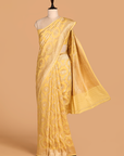 Lemon Yellow Jaal Saree In Muslin Silk