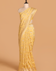 Lemon Yellow Jaal Saree In Muslin Silk