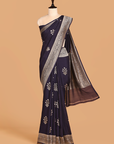 Navy Blue Butta Saree In Georgette