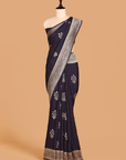 Navy Blue Butta Saree In Georgette