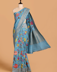 Sky Blue Jaal Saree In Georgette Tussar