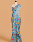 Sky Blue Jaal Saree In Georgette Tussar