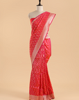 Coral Pink Jaal Saree in Silk