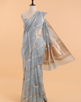 Sky Blue Lehariya Saree in Kora Silk