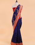 Navy Blue Lehariya Saree in Silk