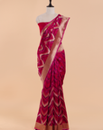 Magenta Pink Lehariya Saree in Silk