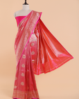Strawberry Pink Brocade Saree In Silk