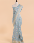 Sky Blue Jaal Saree In Georgette Tussar