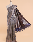 Navy Blue Brocade Saree In Silk