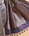Navy Blue Brocade Saree In Silk