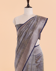 Navy Blue Brocade Saree In Silk