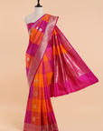 Orange Checks Butta Saree in Silk