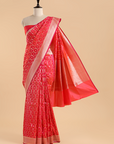 Coral Pink Jaal Saree in Silk