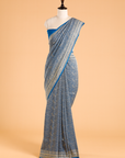 Royal Blue Brocade Saree in Georgette
