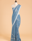 Cobalt Blue Plain Saree in Georgette
