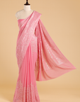 Pink Plain Saree in Georgette