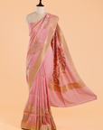 Pink Plain Saree In Georgette Tussar
